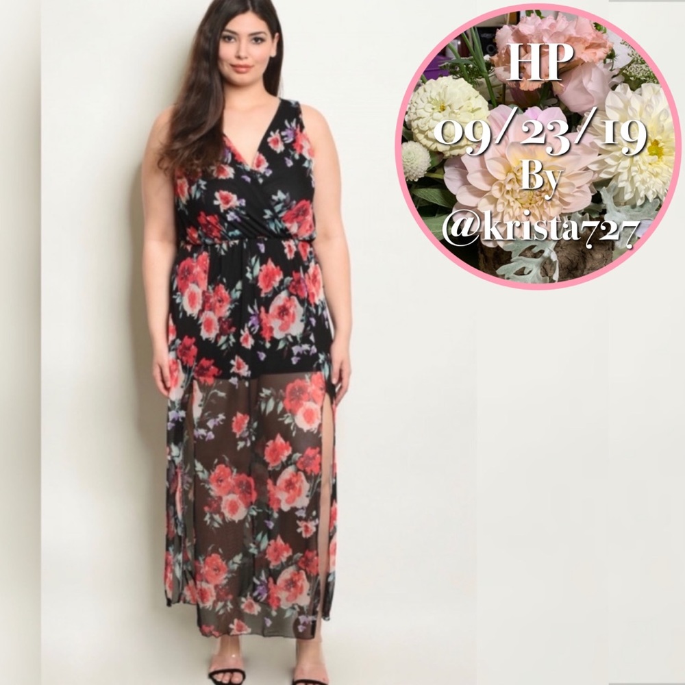 Zephyr Black Maxi Dress with Red Floral Pattern